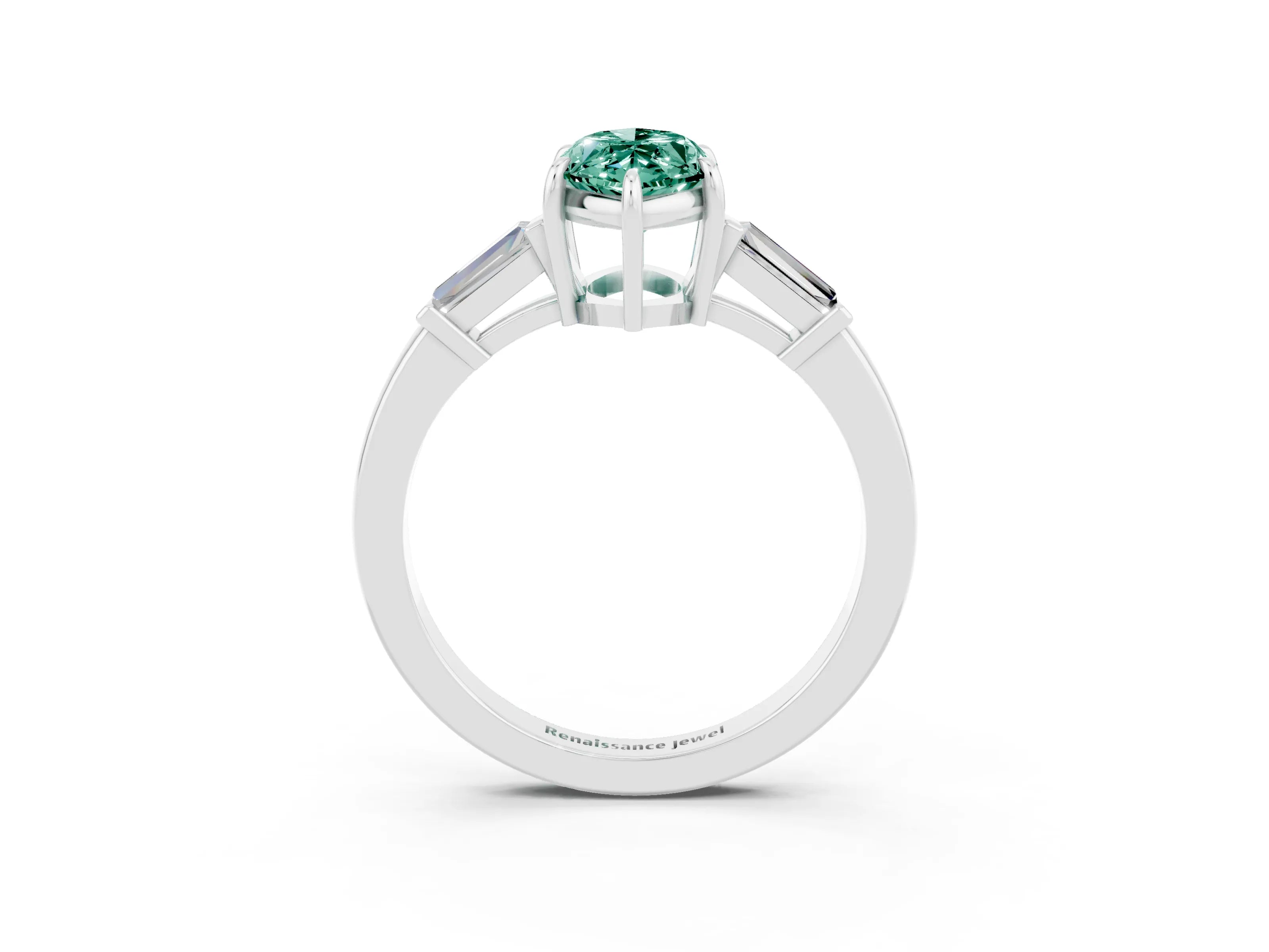 White gold Marquise Cut Cut Diamond Ring with Tapered Baguette Side Stones in Four-Prong Setting_3