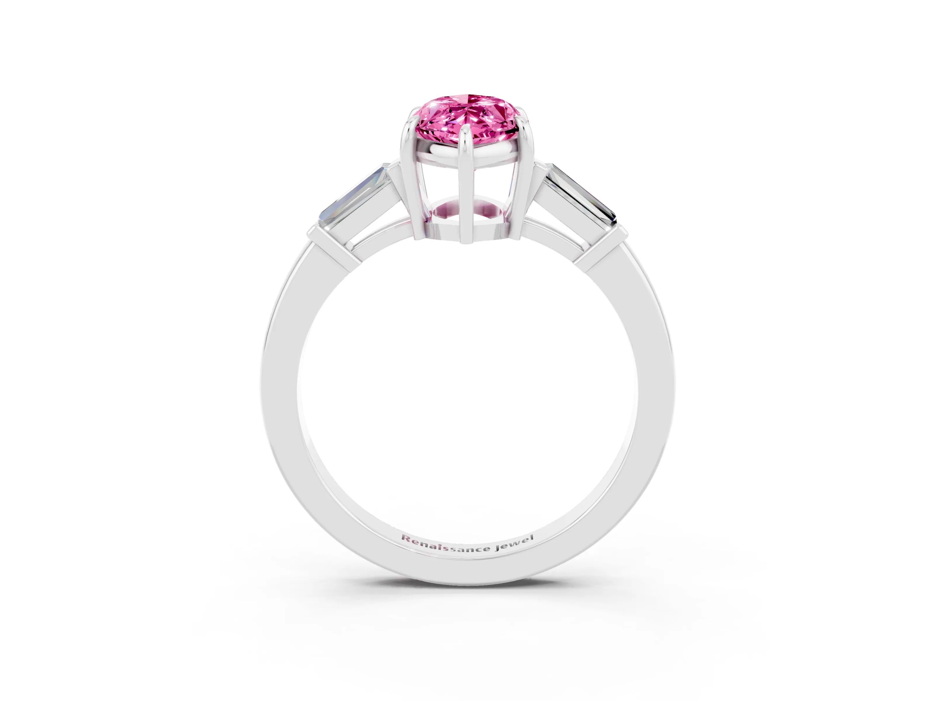 White gold Marquise Cut Cut Diamond Ring with Tapered Baguette Side Stones in Four-Prong Setting_3