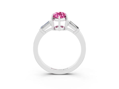 White gold Marquise Cut Cut Diamond Ring with Tapered Baguette Side Stones in Four-Prong Setting_3