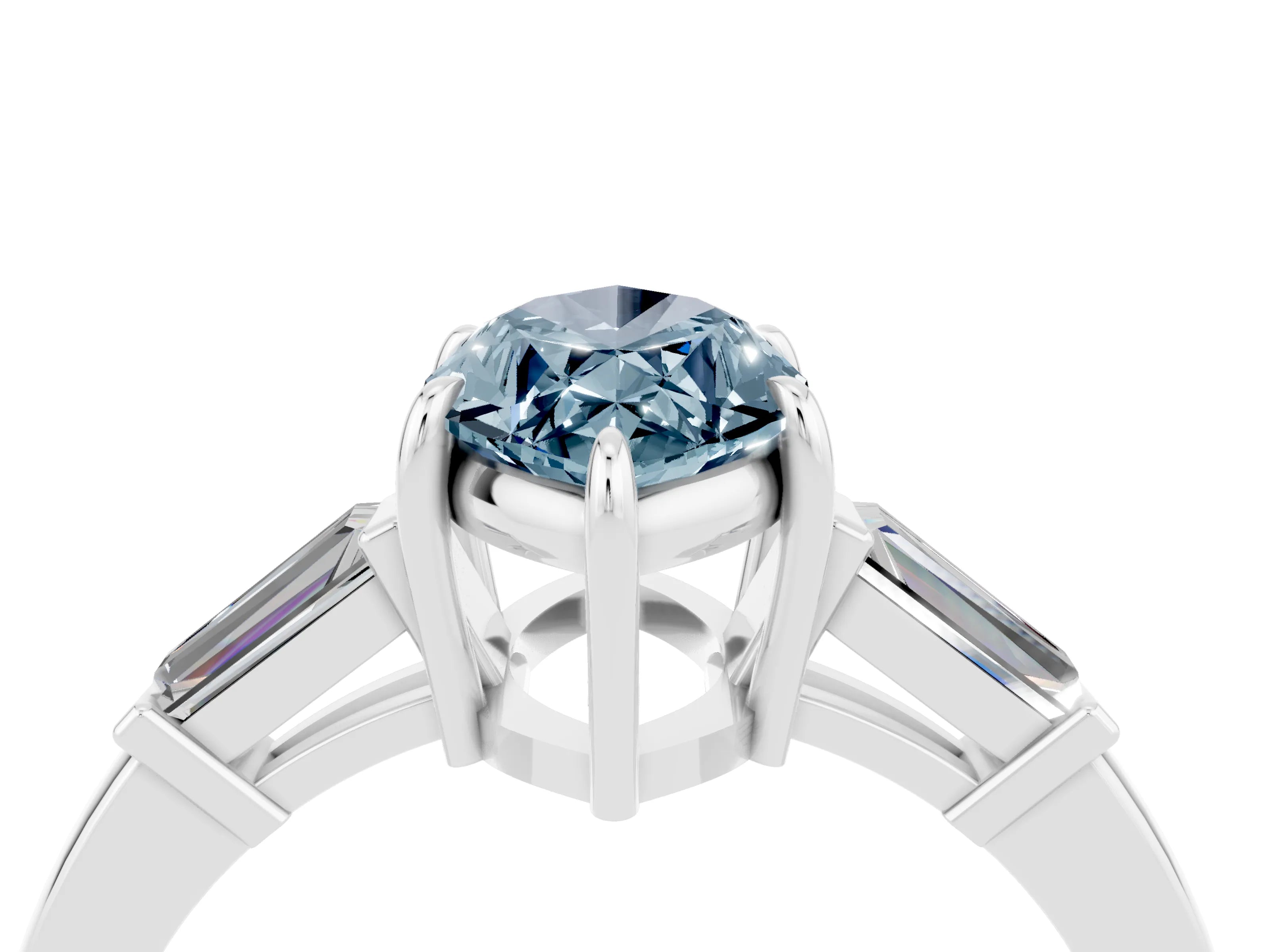 White gold Marquise Cut Cut Diamond Ring with Tapered Baguette Side Stones in Four-Prong Setting_4