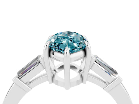 White gold Marquise Cut Cut Diamond Ring with Tapered Baguette Side Stones in Four-Prong Setting_4