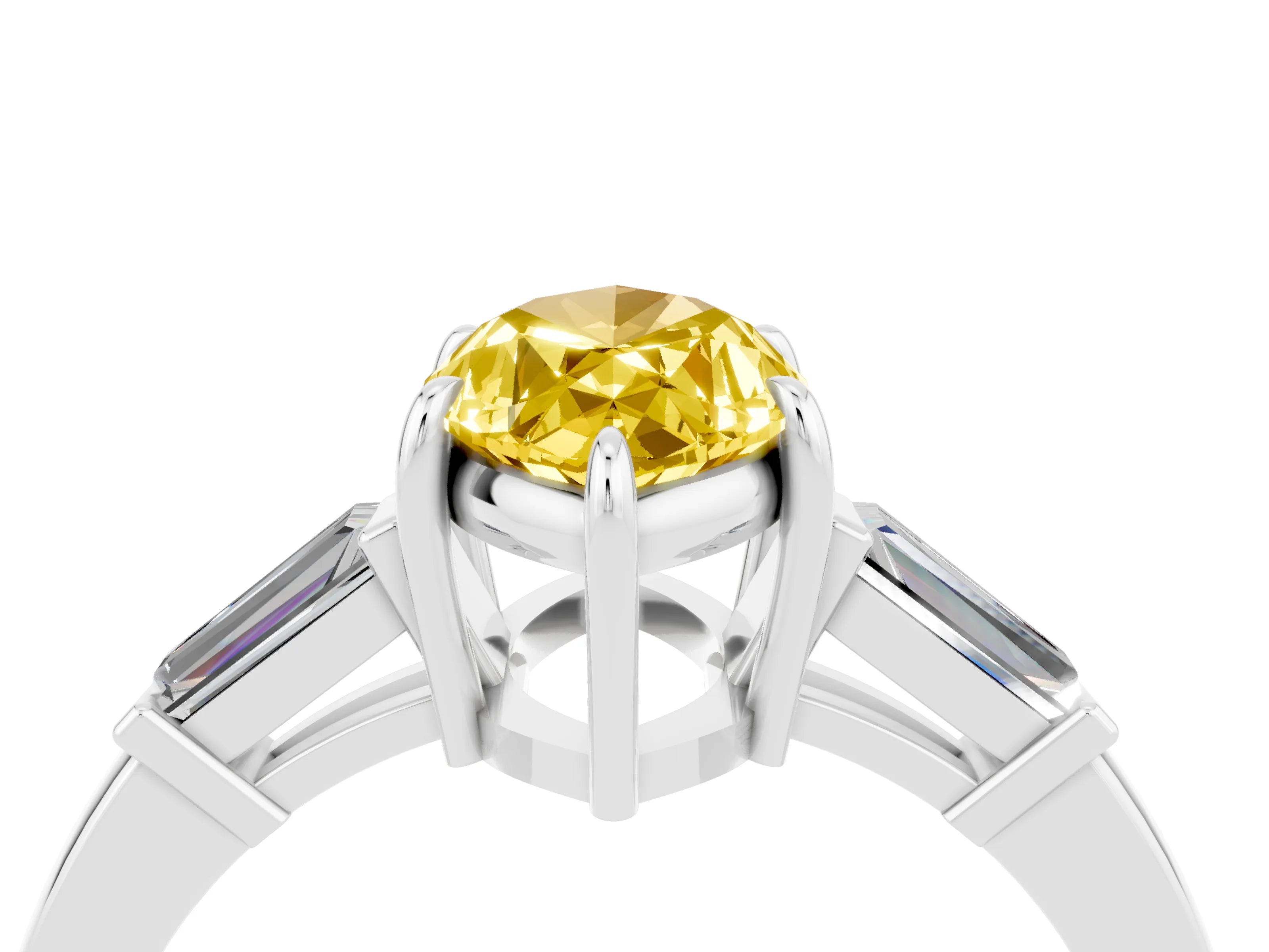 White gold Marquise Cut Cut Diamond Ring with Tapered Baguette Side Stones in Four-Prong Setting_4