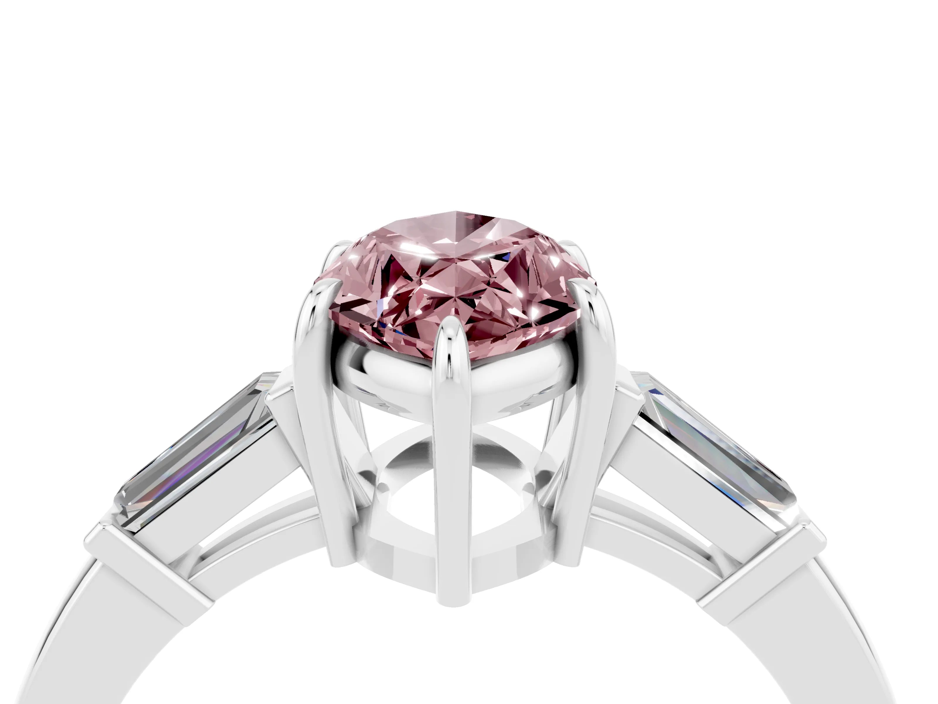 White gold Marquise Cut Cut Diamond Ring with Tapered Baguette Side Stones in Four-Prong Setting_4