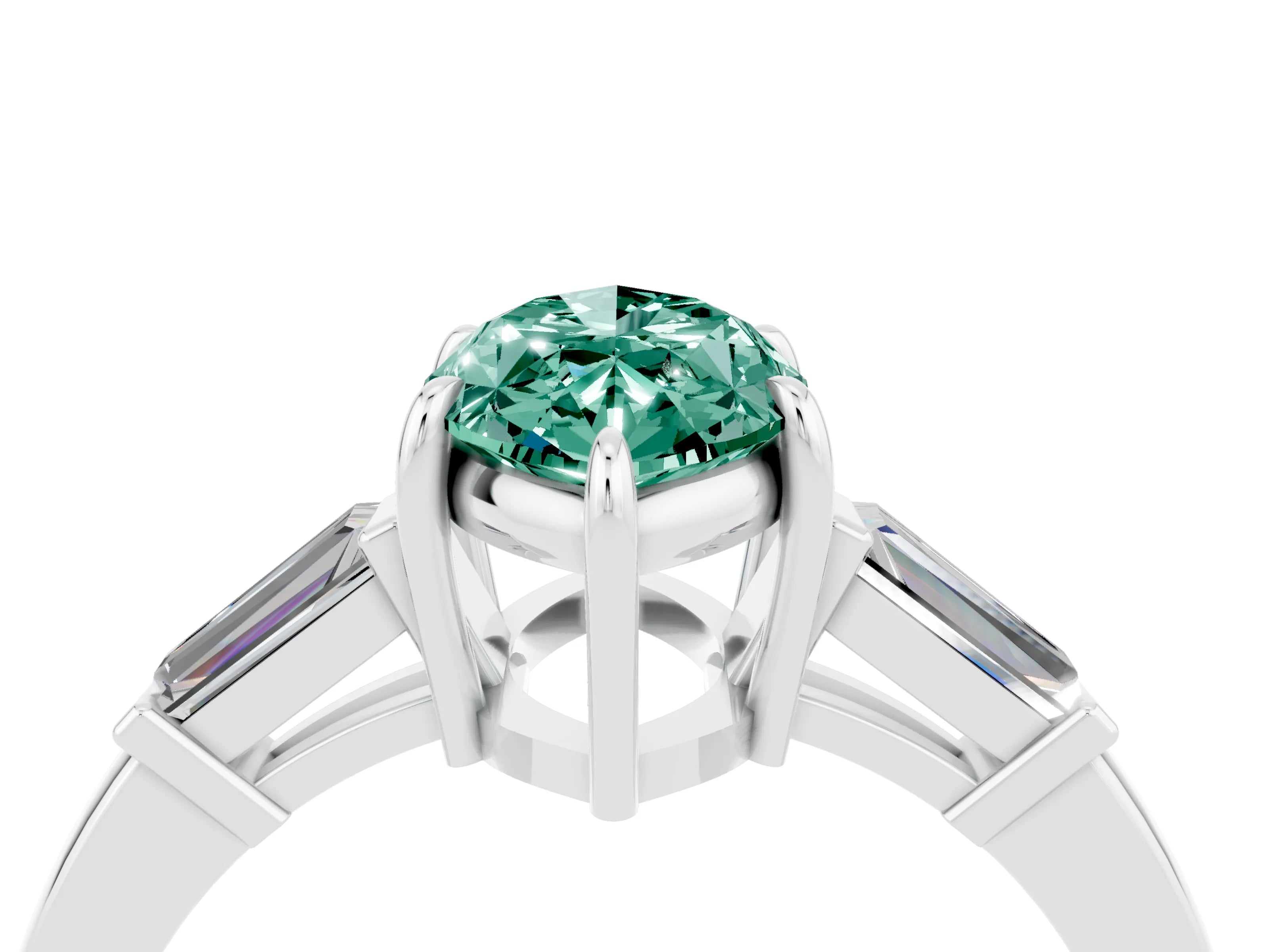 White gold Marquise Cut Cut Diamond Ring with Tapered Baguette Side Stones in Four-Prong Setting_4