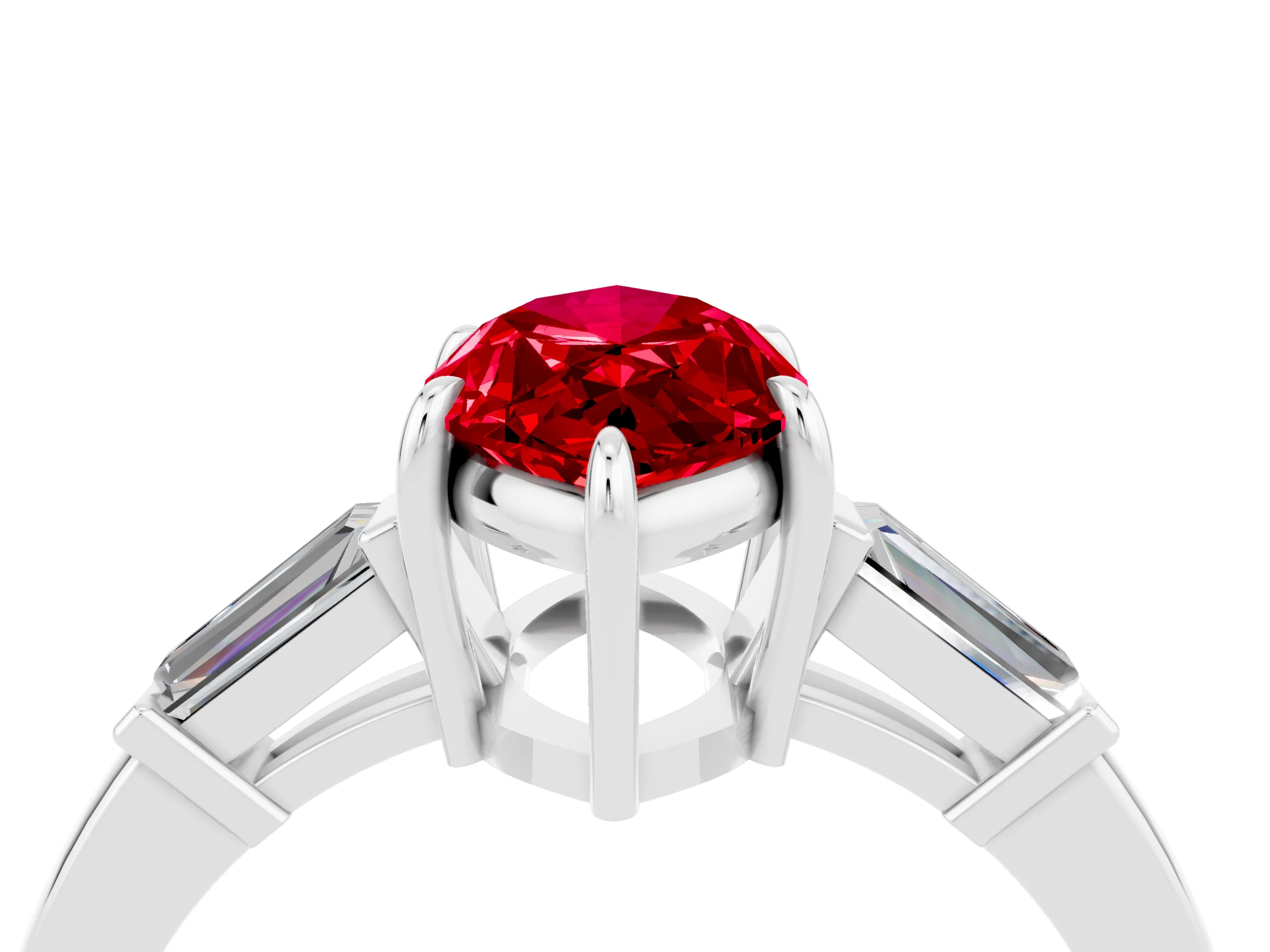White gold Marquise Cut Cut Diamond Ring with Tapered Baguette Side Stones in Four-Prong Setting_4