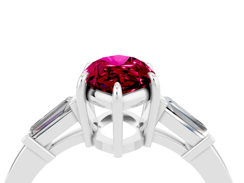 White gold Marquise Cut Cut Diamond Ring with Tapered Baguette Side Stones in Four-Prong Setting_4