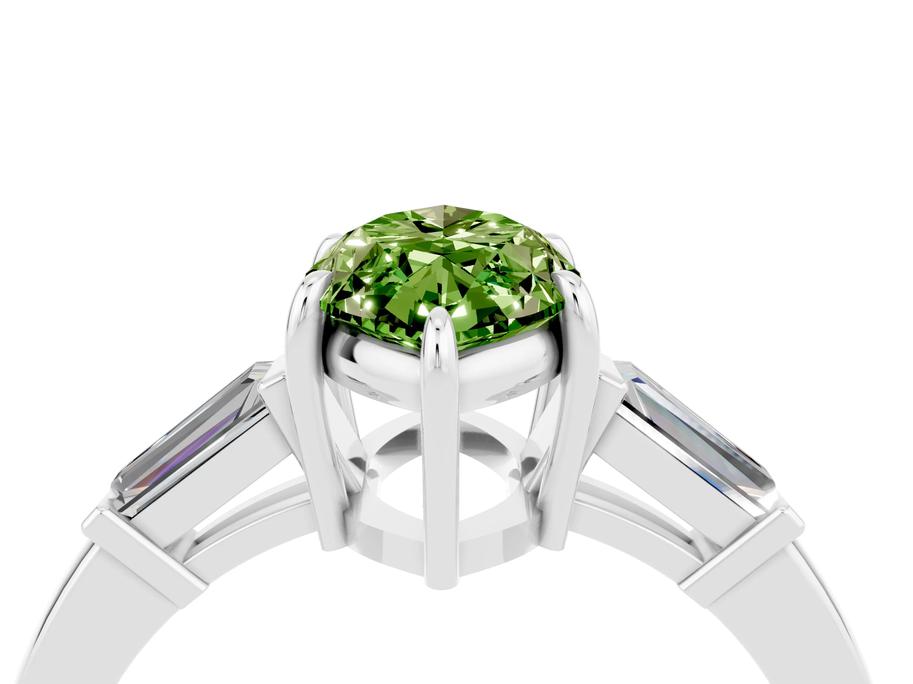 White gold Marquise Cut Cut Diamond Ring with Tapered Baguette Side Stones in Four-Prong Setting_4