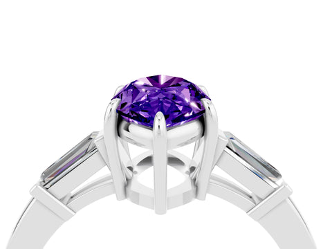White gold Marquise Cut Cut Diamond Ring with Tapered Baguette Side Stones in Four-Prong Setting_4