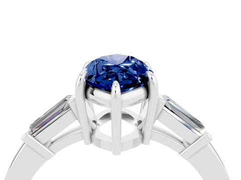 White gold Marquise Cut Cut Diamond Ring with Tapered Baguette Side Stones in Four-Prong Setting_4