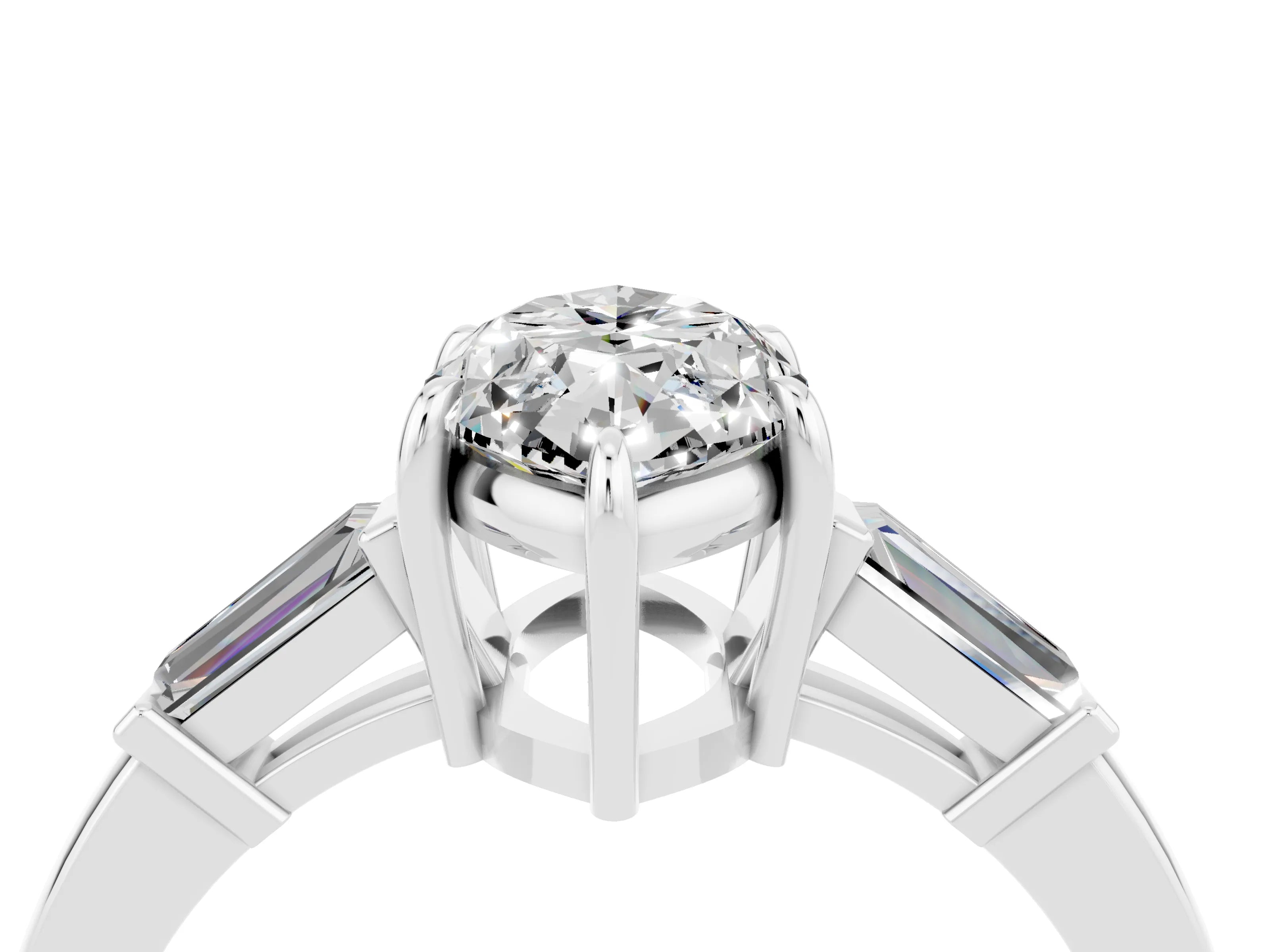White gold Marquise Cut Cut Diamond Ring with Tapered Baguette Side Stones in Four-Prong Setting_4