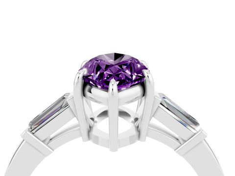 White gold Marquise Cut Cut Diamond Ring with Tapered Baguette Side Stones in Four-Prong Setting_4