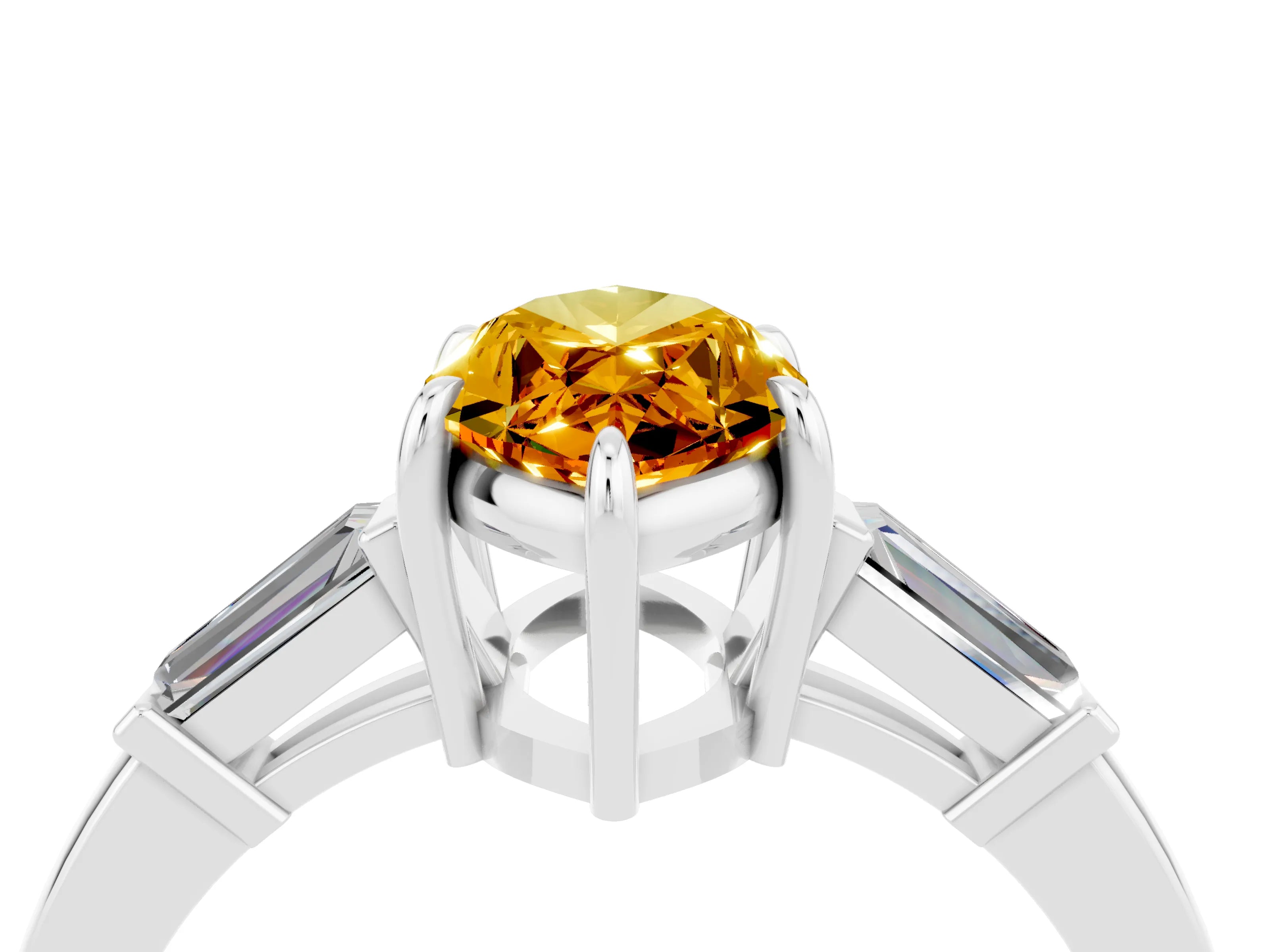 White gold Marquise Cut Cut Diamond Ring with Tapered Baguette Side Stones in Four-Prong Setting_4