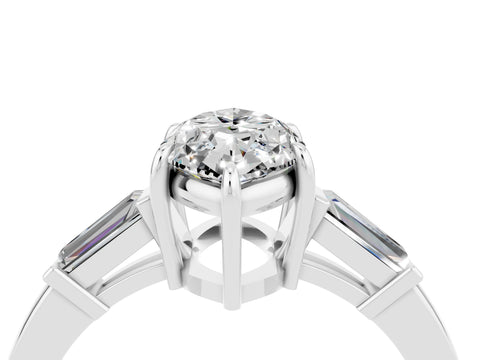 White gold Marquise Cut Cut Diamond Ring with Tapered Baguette Side Stones in Four-Prong Setting_4