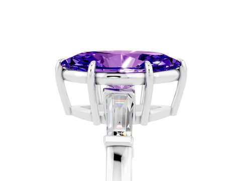 White gold Marquise Cut Cut Diamond Ring with Tapered Baguette Side Stones in Four-Prong Setting_5
