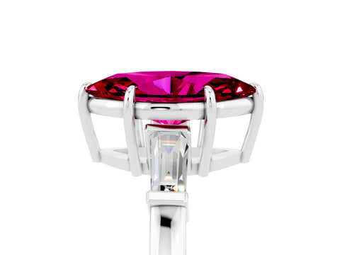 White gold Marquise Cut Cut Diamond Ring with Tapered Baguette Side Stones in Four-Prong Setting_5