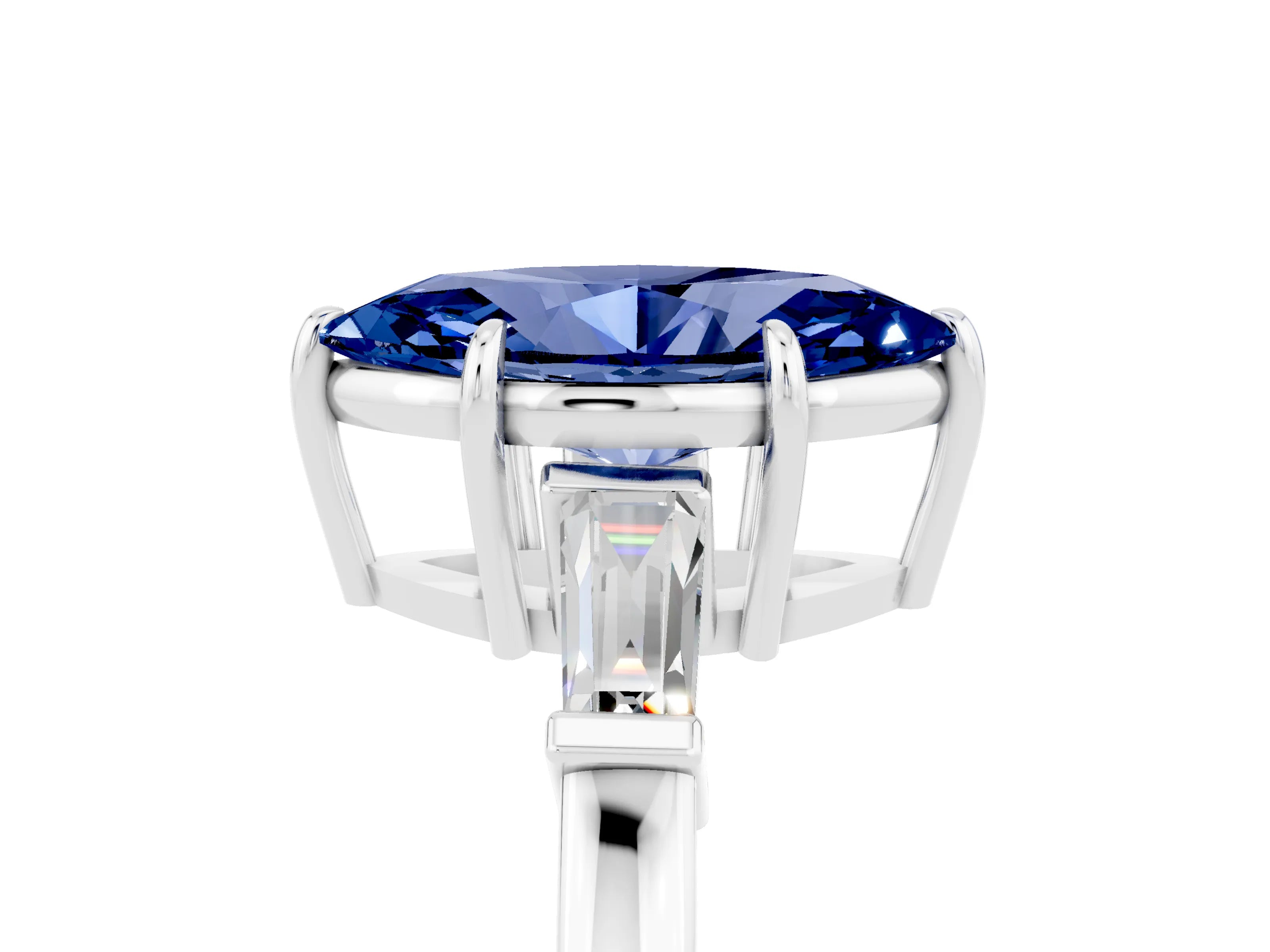 White gold Marquise Cut Cut Diamond Ring with Tapered Baguette Side Stones in Four-Prong Setting_5