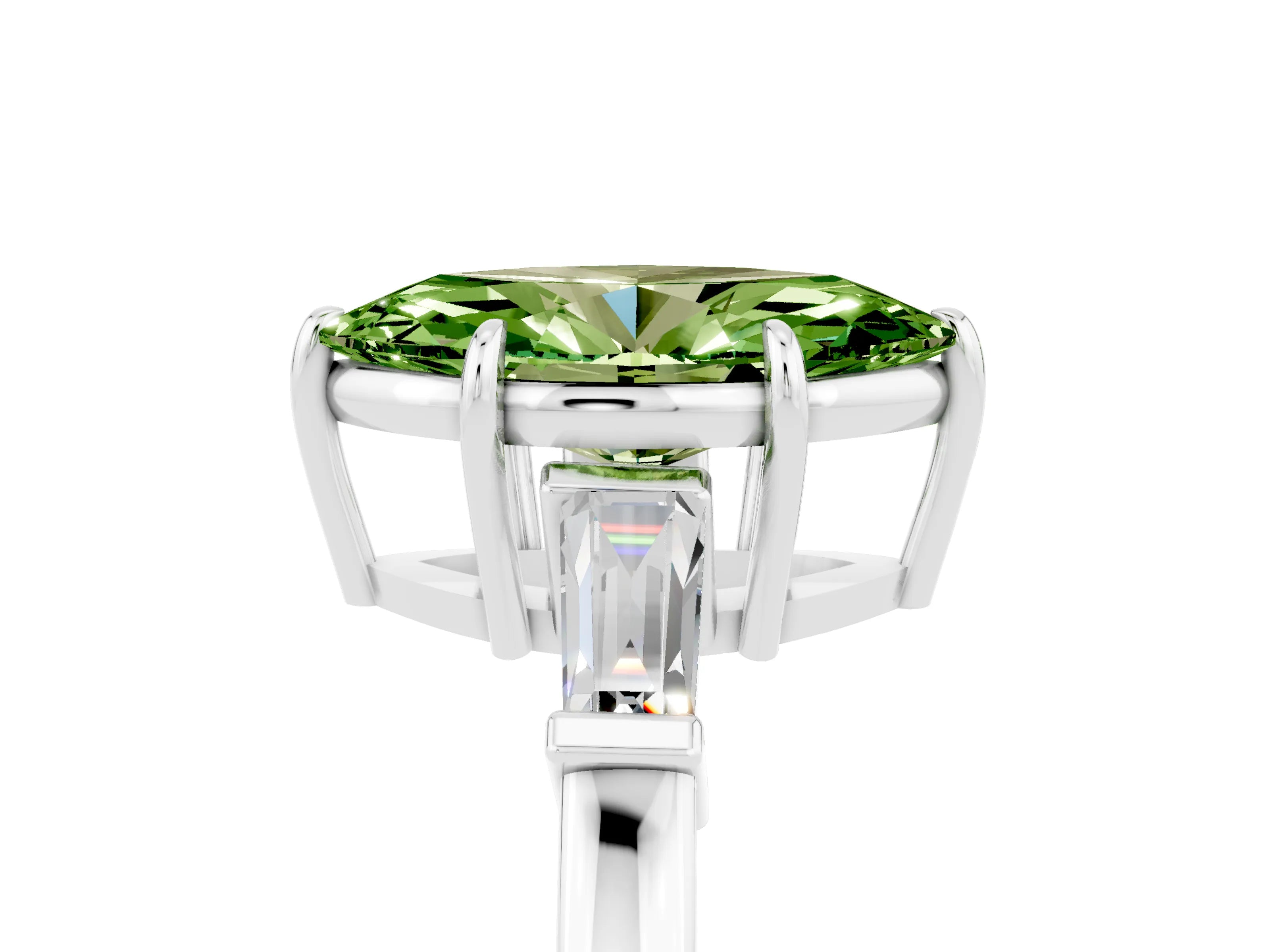 White gold Marquise Cut Cut Diamond Ring with Tapered Baguette Side Stones in Four-Prong Setting_5