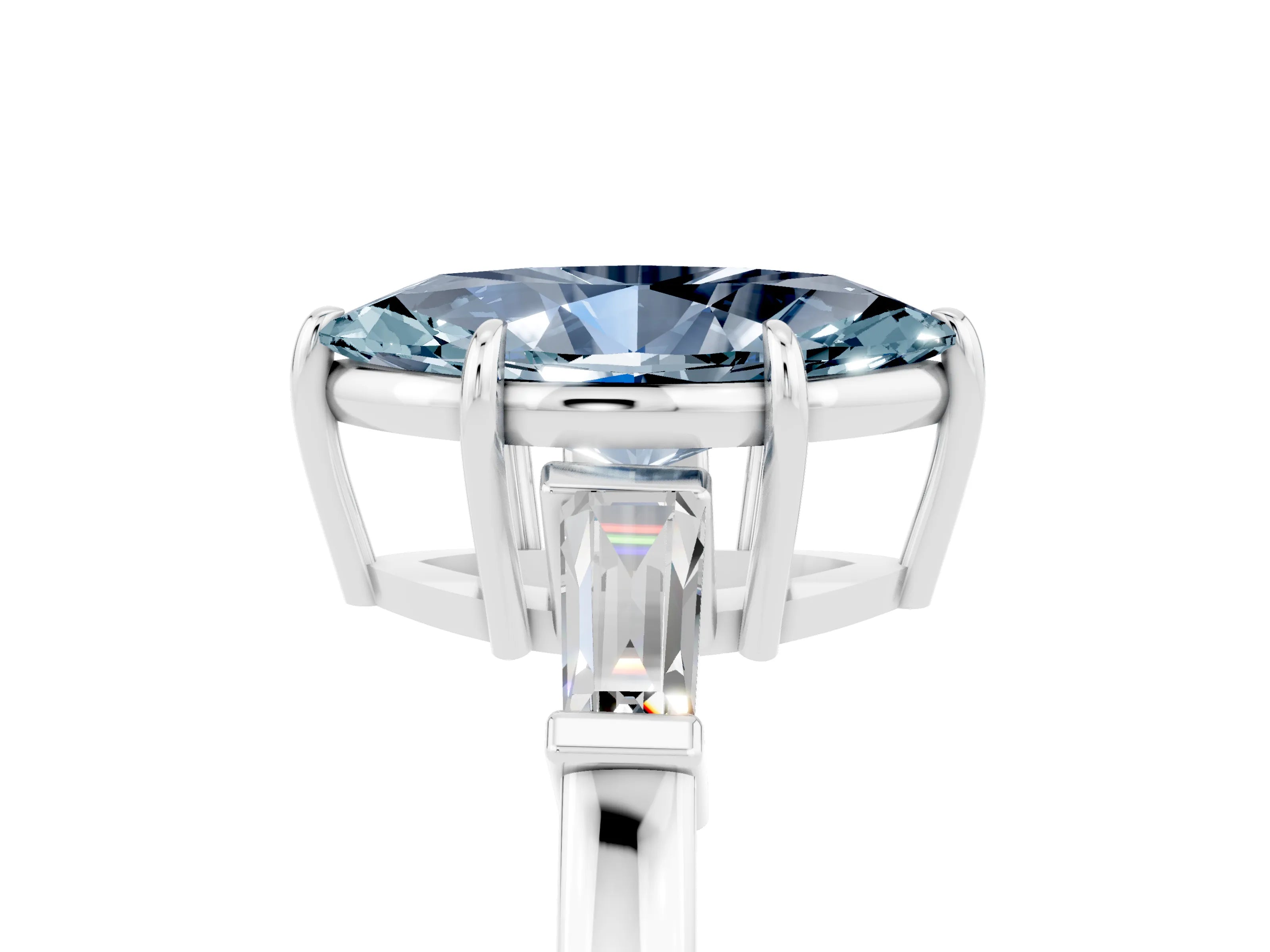 White gold Marquise Cut Cut Diamond Ring with Tapered Baguette Side Stones in Four-Prong Setting_5