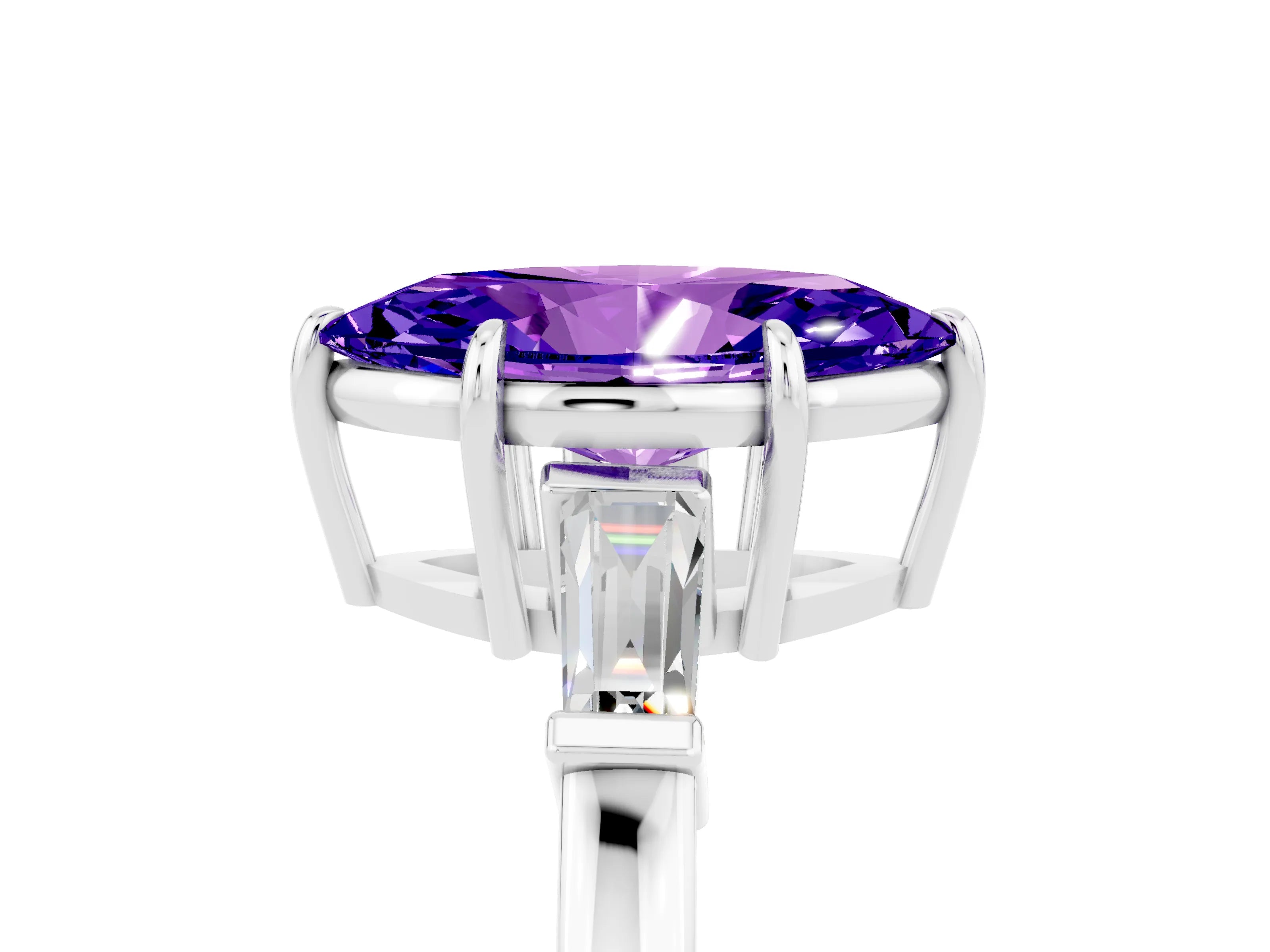 White gold Marquise Cut Cut Diamond Ring with Tapered Baguette Side Stones in Four-Prong Setting_5
