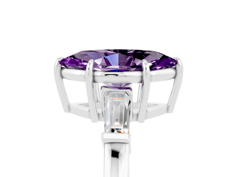 White gold Marquise Cut Cut Diamond Ring with Tapered Baguette Side Stones in Four-Prong Setting_5