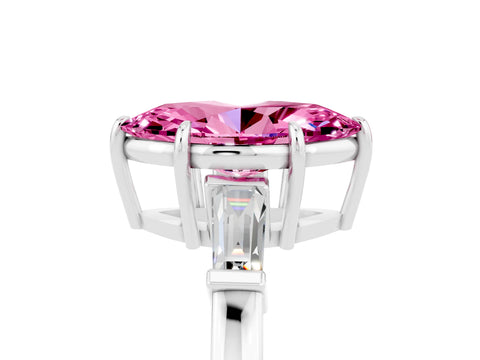 White gold Marquise Cut Cut Diamond Ring with Tapered Baguette Side Stones in Four-Prong Setting_5