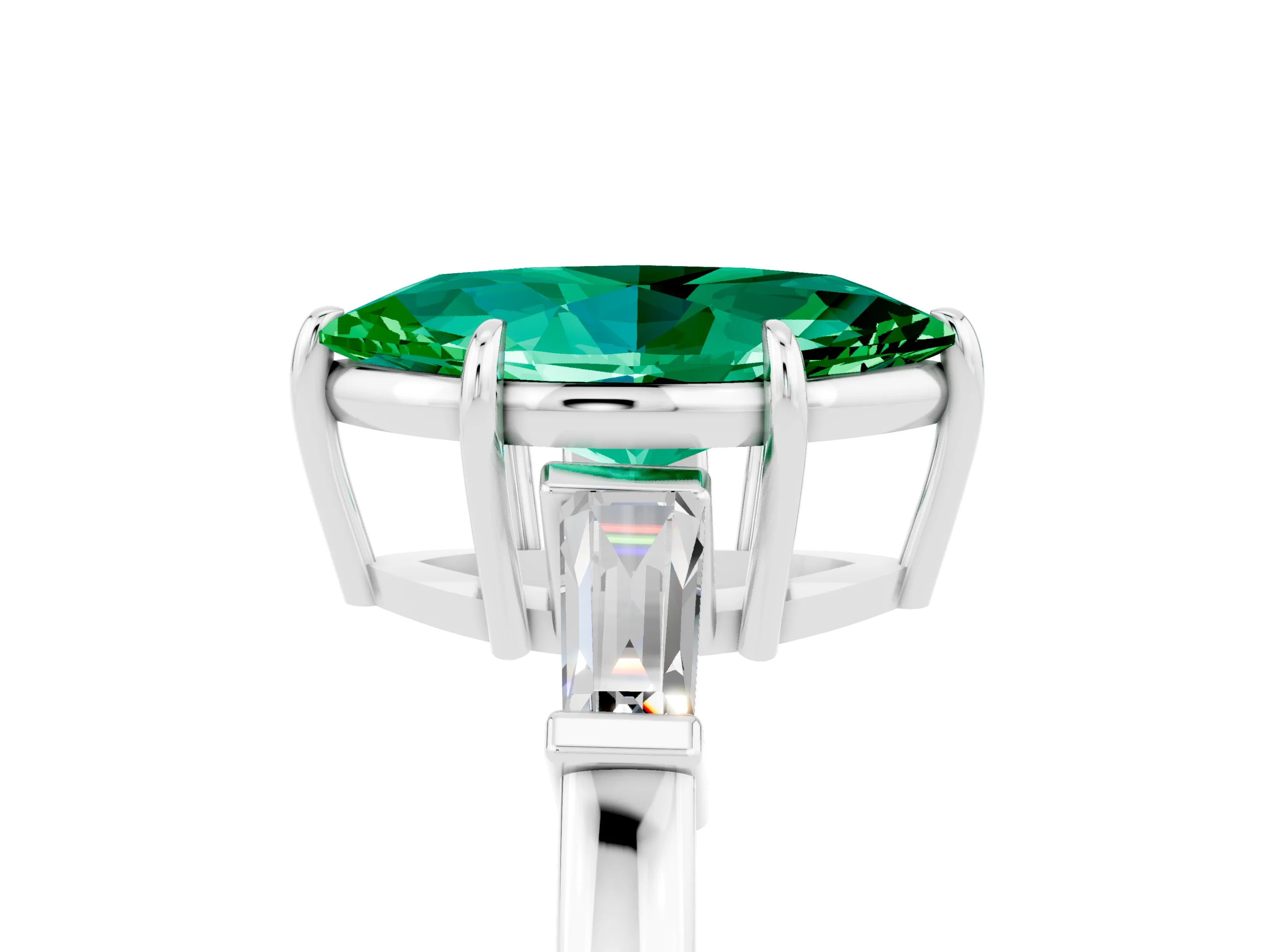 White gold Marquise Cut Cut Diamond Ring with Tapered Baguette Side Stones in Four-Prong Setting_5