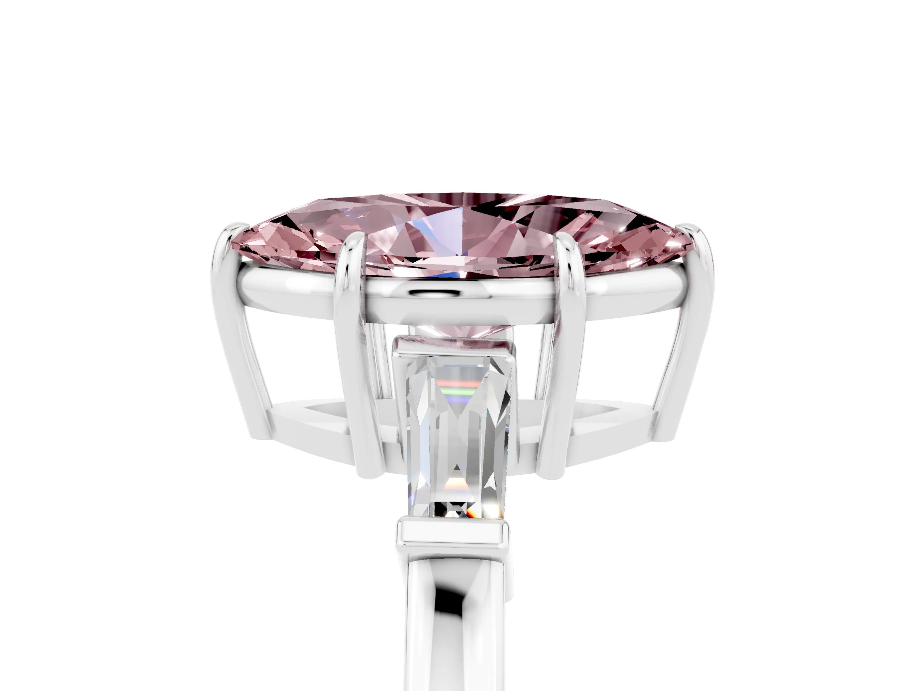 White gold Marquise Cut Cut Diamond Ring with Tapered Baguette Side Stones in Four-Prong Setting_5
