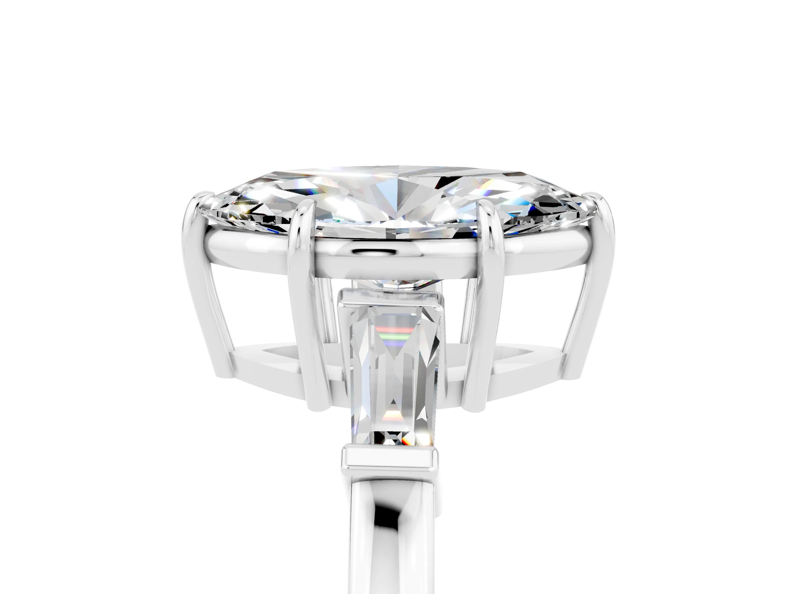 White gold Marquise Cut Cut Diamond Ring with Tapered Baguette Side Stones in Four-Prong Setting_5