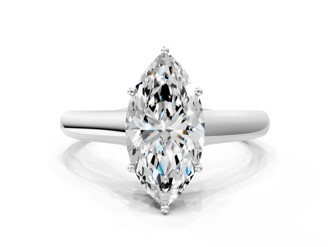 White gold Marquise Cut Cut Diamond Solitaire Engagement Ring with Tapered Plain Band and Four-Prong Setting_215