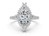 White gold Marquise Cut Cut Diamond Sunburst Halo Engagement Ring with Pavé Band_141