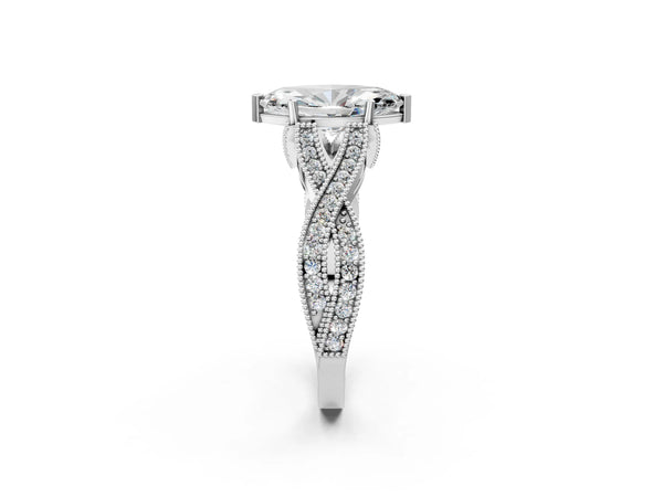 White Gold Marquise Graduated Pave Twist Engagement Ring Setting