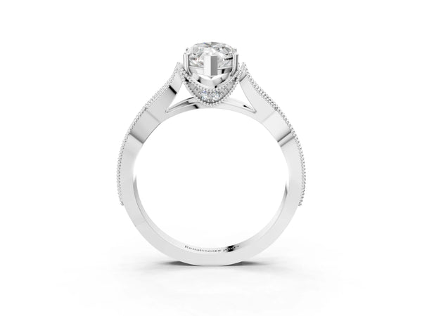 White Gold Marquise Graduated Pave Twist Engagement Ring Setting