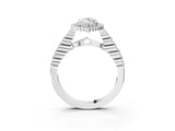 White gold Marquise Cut Cut Halo Pavé Solitaire Ring with Milgrain Band_10