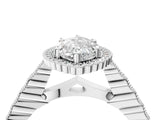 White gold Marquise Cut Cut Halo Pavé Solitaire Ring with Milgrain Band_11