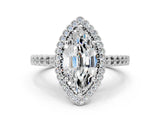 White gold Marquise Cut Cut Halo Pavé Solitaire Ring with Milgrain Band_7