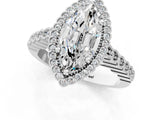 White gold Marquise Cut Cut Halo Pavé Solitaire Ring with Milgrain Band_8