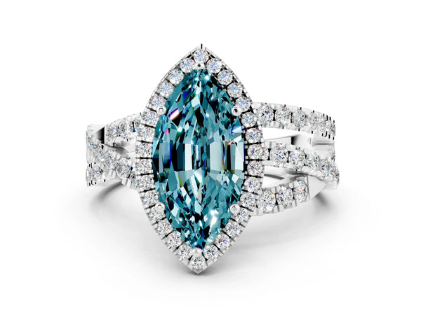 Silver Marquise Cut Cut Halo Split Shank Prong Setting Ring