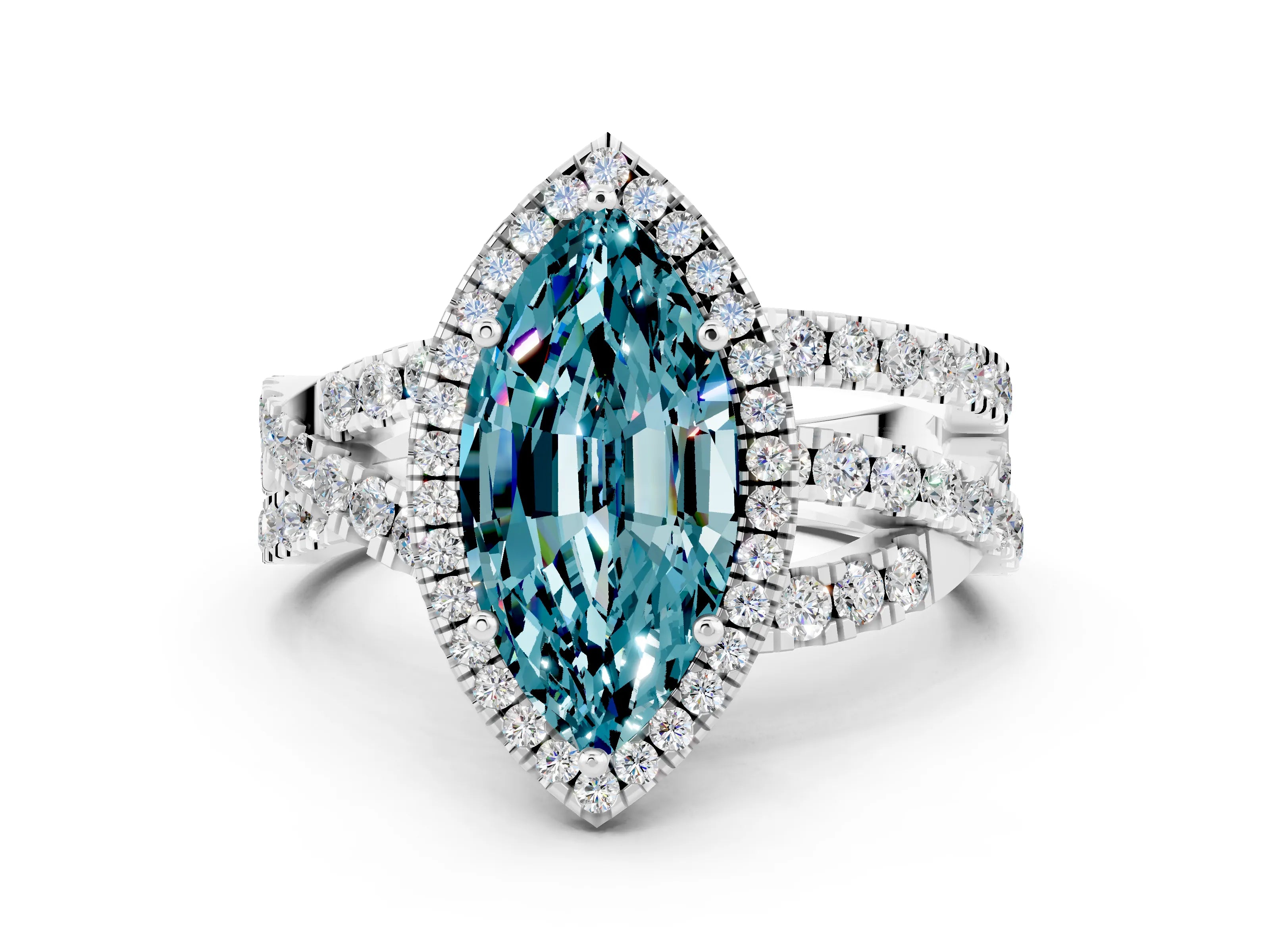 White gold Marquise Cut Cut Halo Split Shank Prong Setting Ring_12