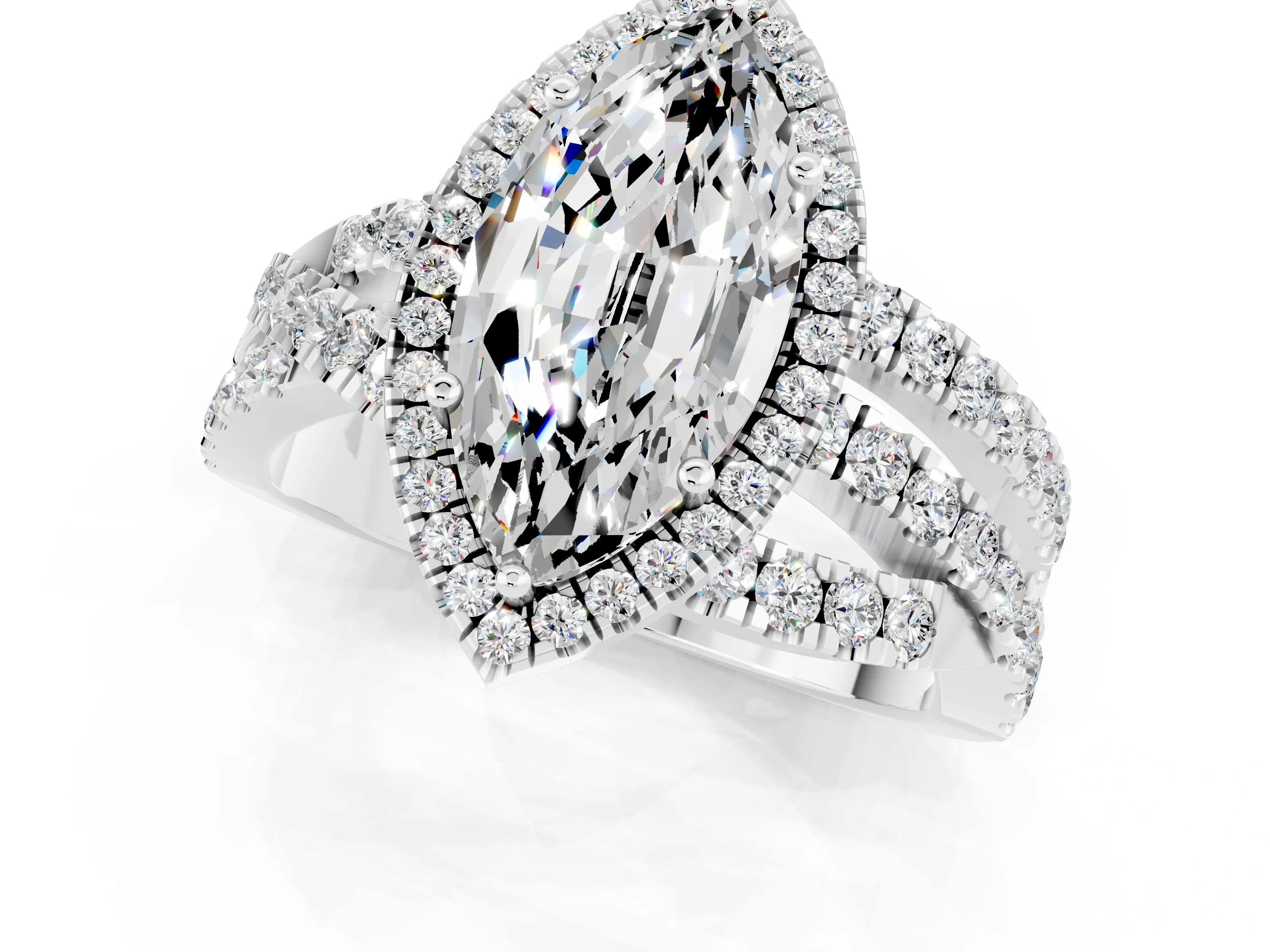 White gold Marquise Cut Cut Halo Split Shank Prong Setting Ring_13