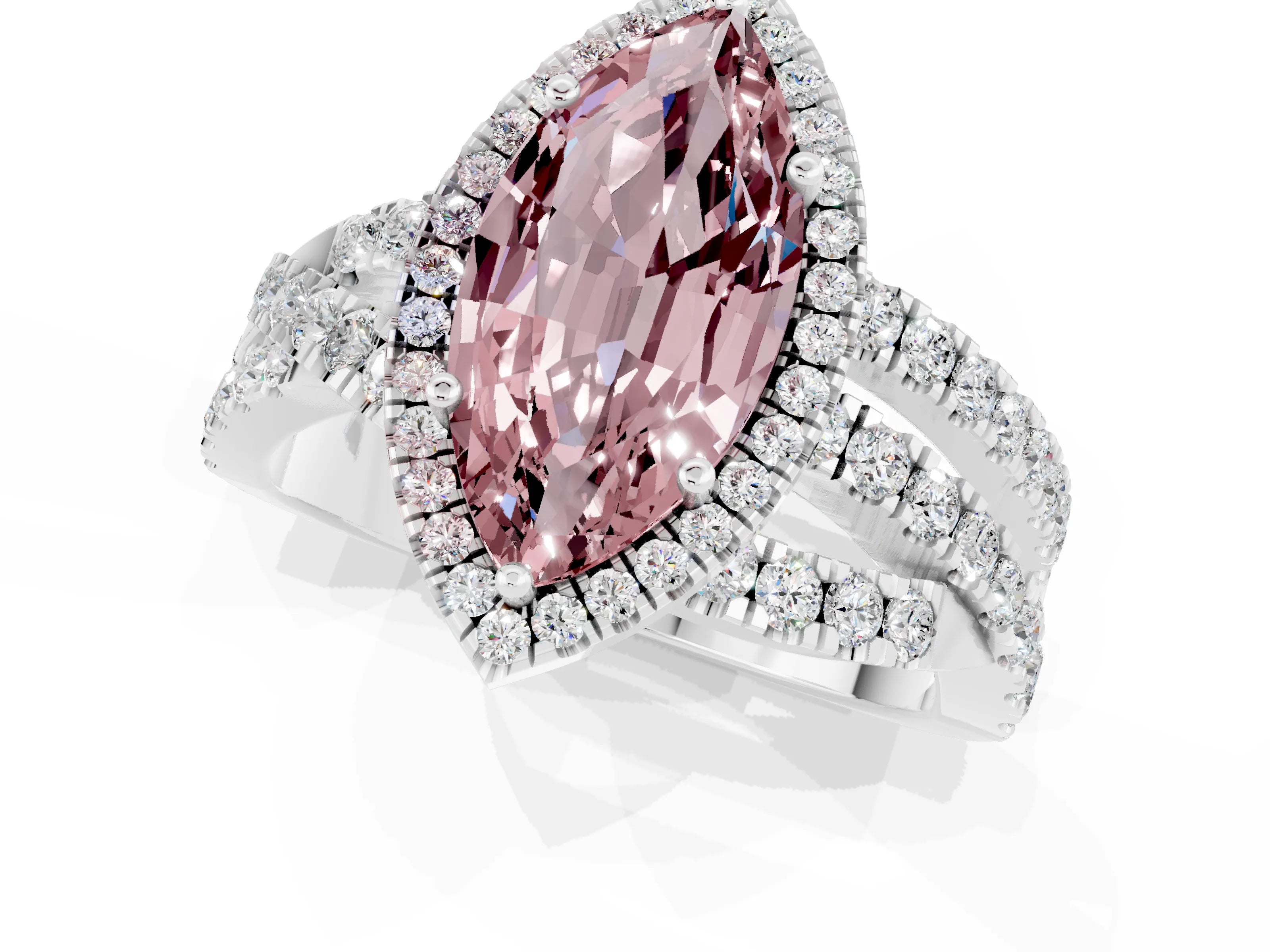 White gold Marquise Cut Cut Halo Split Shank Prong Setting Ring_13