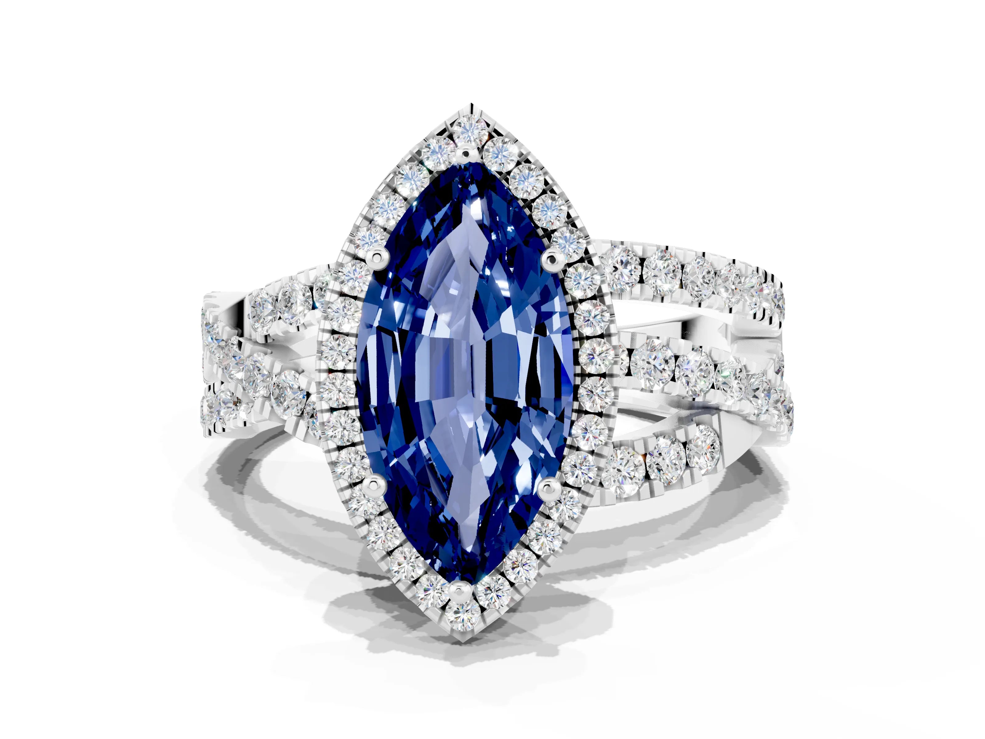 White gold Marquise Cut Cut Halo Split Shank Prong Setting Ring_18