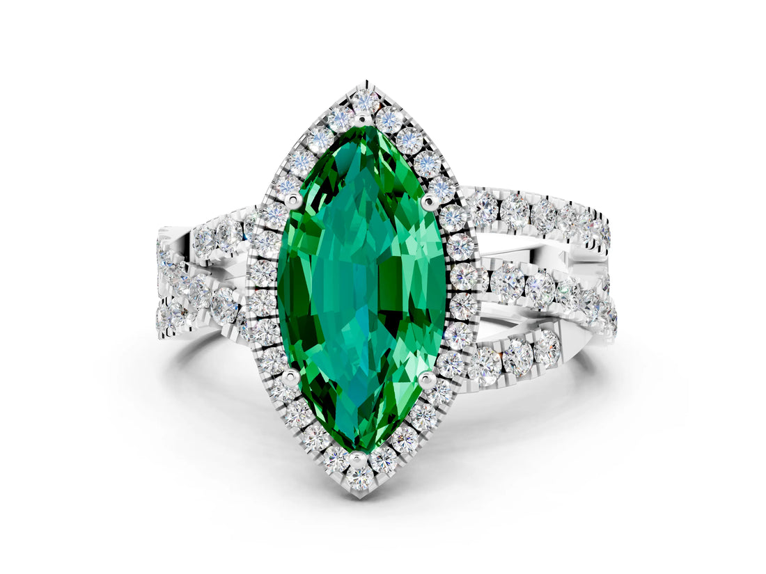White gold Marquise Cut Cut Halo Split Shank Prong Setting Ring_24