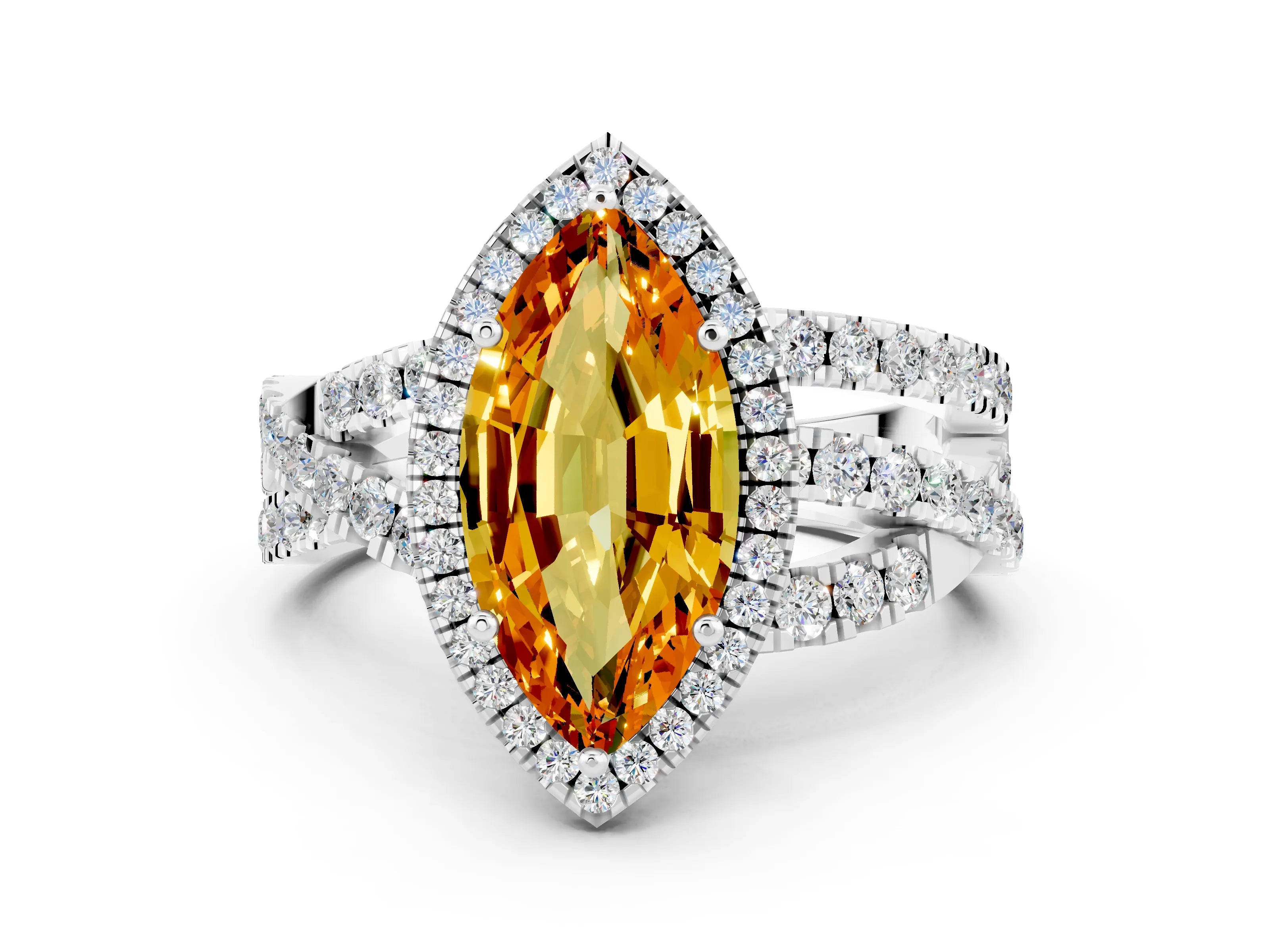 White gold Marquise Cut Cut Halo Split Shank Prong Setting Ring_24