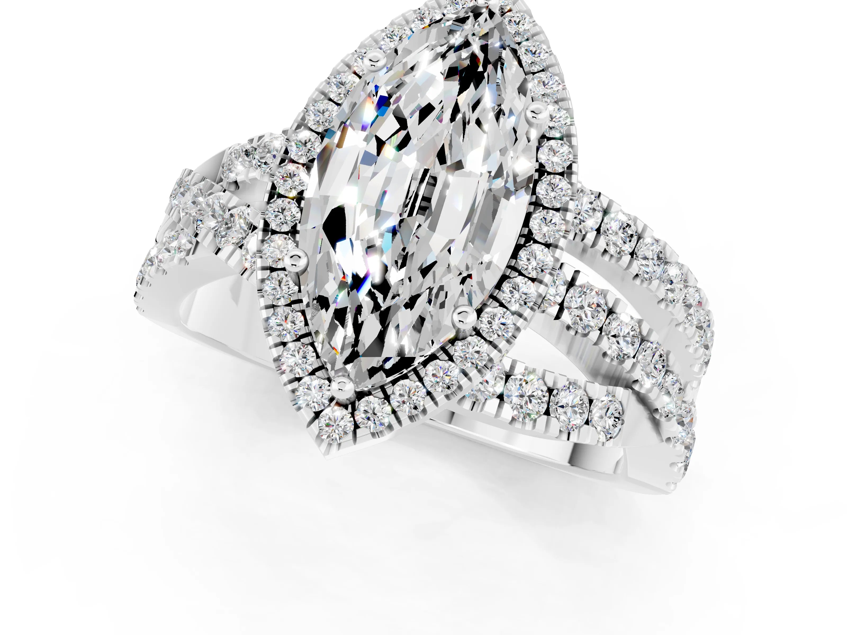 White gold Marquise Cut Cut Halo Split Shank Prong Setting Ring_25
