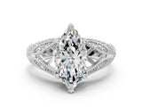 White gold Marquise Cut Cut Milgrain Pave Diamond Engagement Ring with Four-Prong Setting_3