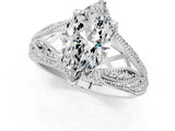 White gold Marquise Cut Cut Milgrain Pave Diamond Engagement Ring with Four-Prong Setting_4