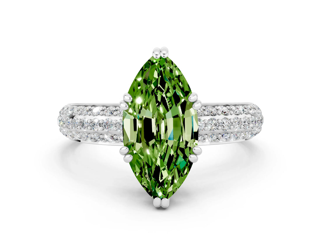 White gold Marquise Cut Cut Pave Diamond Engagement Ring with Channel Set Band and Four-Prong Setting