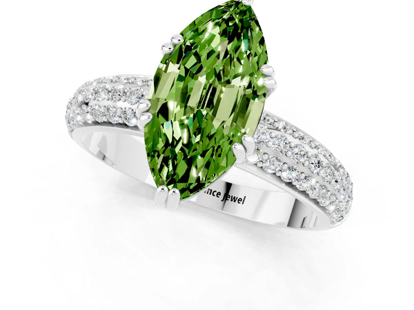 Platinum Marquise Cut Cut Pave Diamond Engagement Ring with Channel Set Band and Four-Prong Setting
