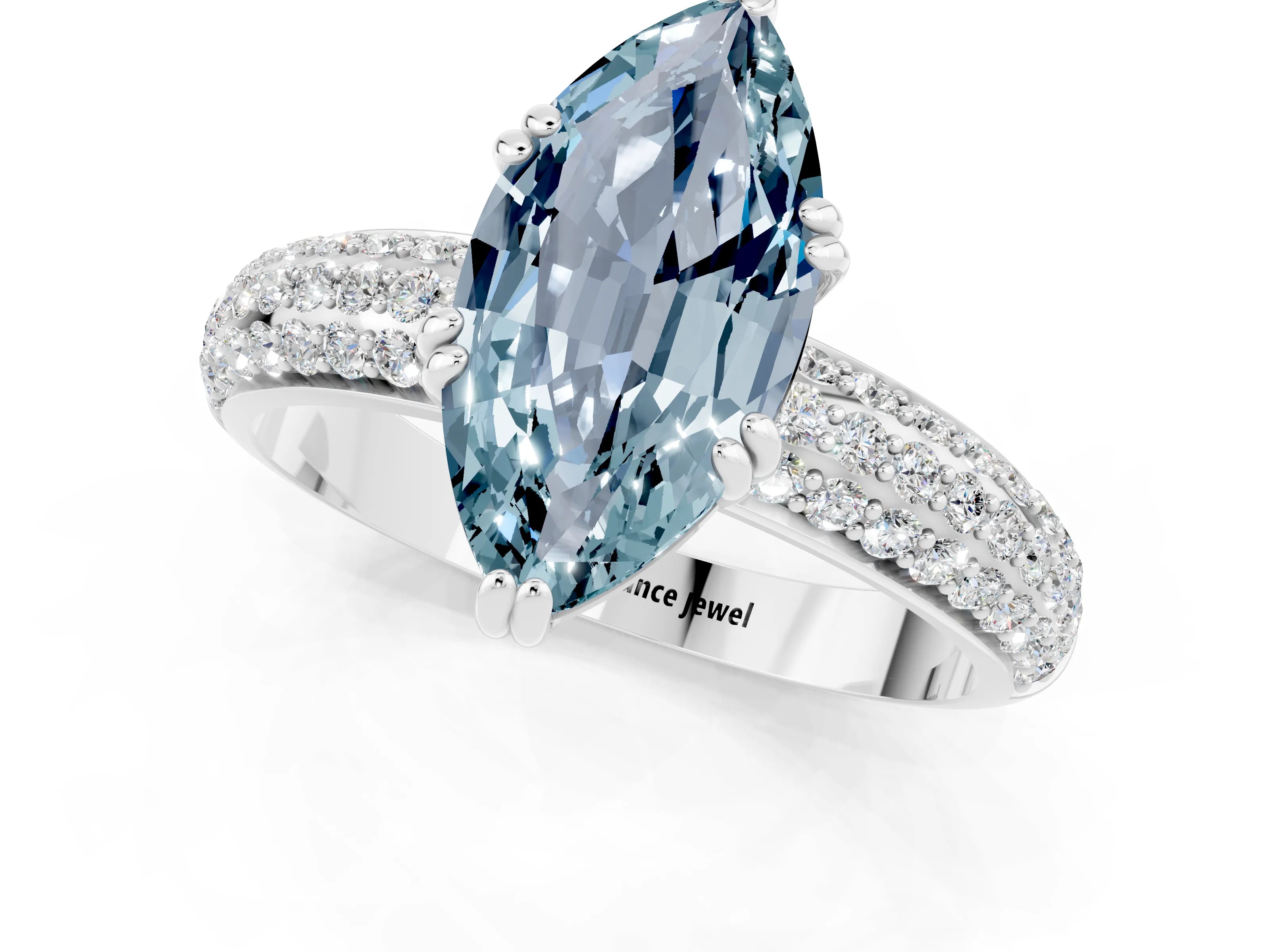 White gold Marquise Cut Cut Pave Diamond Engagement Ring with Channel Set Band and Four-Prong Setting_1