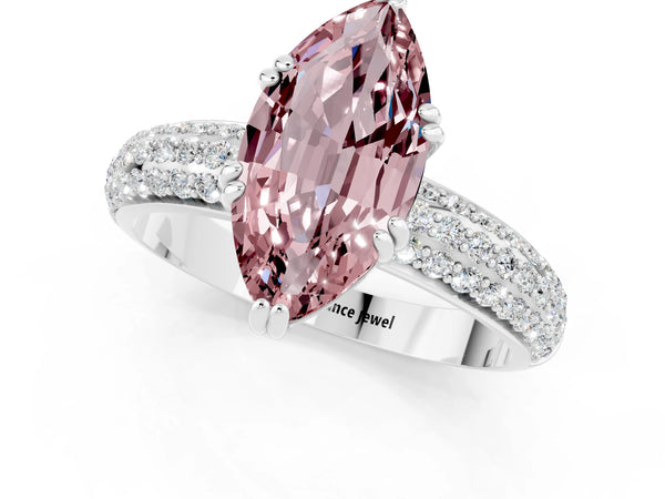 White gold Marquise Cut Cut Pave Diamond Engagement Ring with Channel Set Band and Four-Prong Setting